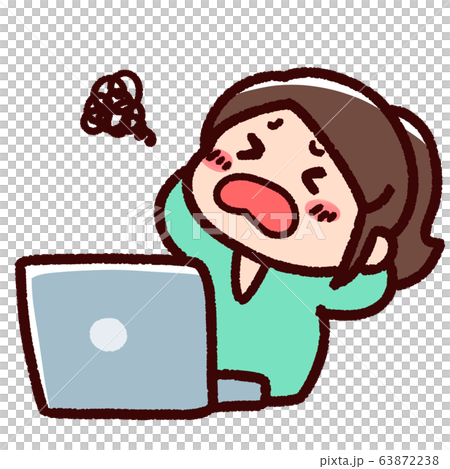 パソコン作業をする女性 イライラのイラスト素材