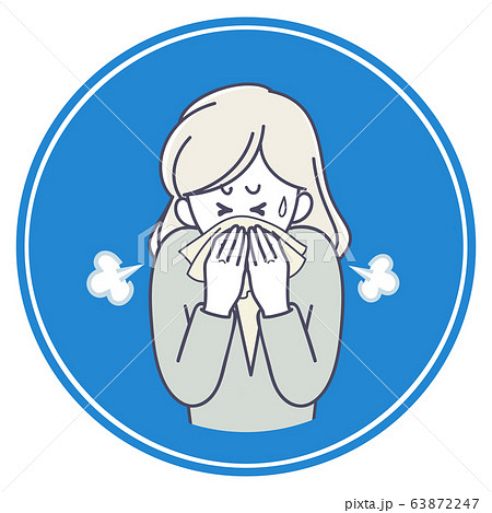 ハンカチで口を覆って咳をする女性のアイコン 63872247