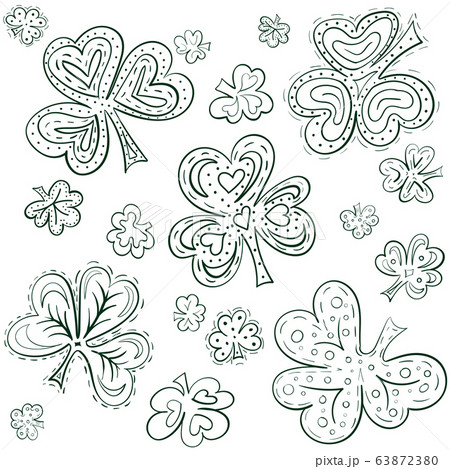 Set of doodle shamrock leaves different shape and Set of doodle shamrock leaves different shape and 63872380