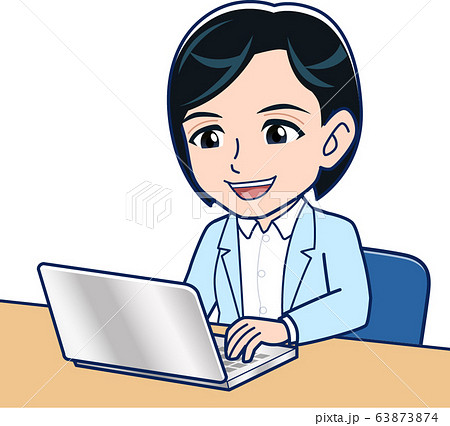 パソコン作業する女性のイラスト素材