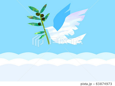 ベクター オリーブの葉をくわえた白い鳥のイラスト 平和の象徴のイラスト素材