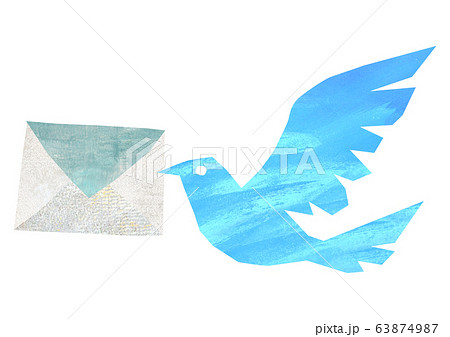 幸せの青い鳥のイラスト 手紙のイラスト素材