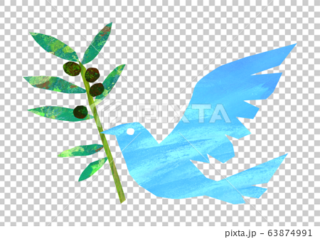 幸せの青い鳥のイラスト オリーブの葉のイラスト素材