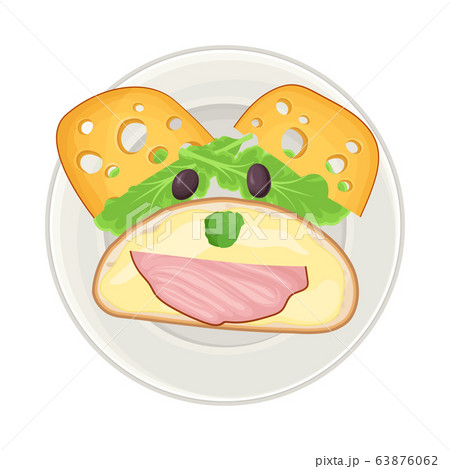 Sandwich with Sliced Bacon and Vegetables Served in Smiley Shape as Child Breakfast Vector Illustration 63876062