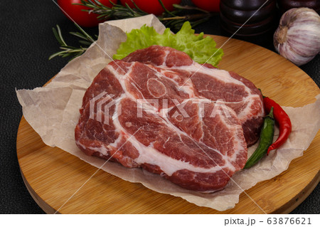 Raw pork neck steak 63876621