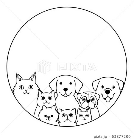 猫と犬の円形デザインのイラスト素材