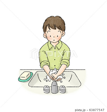 手を洗う人 男子学生 のイラスト素材
