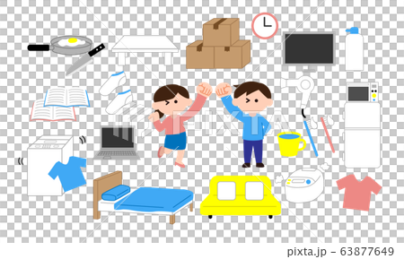 男性と女性と生活日用品（デフォルメカラー） 63877649