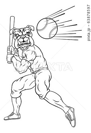 Bulldog Baseball Player Mascot Swinging Batのイラスト素材