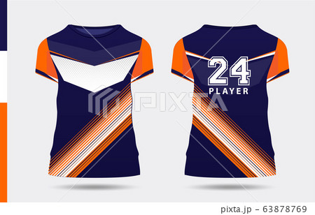 sport stylish blue orange t-shirt and apparel trendy design silhouettes, typography, print, vector illustration. Front and back view. Vector eps 10 illustration. 63878769