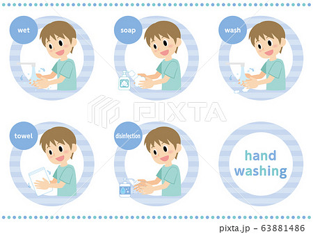 男性の手洗いの仕方セット 63881486