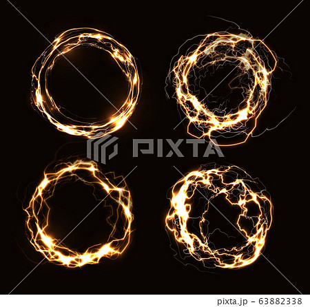 Magic rings, abstract electric circles, golden round frames, luminous circular lightning 63882338