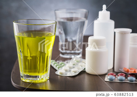 Medicament for arvi or flu. Jars with pill and 63882513