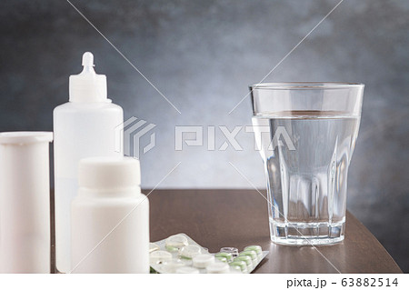 Glass water and medicament for arvi or flu on 63882514