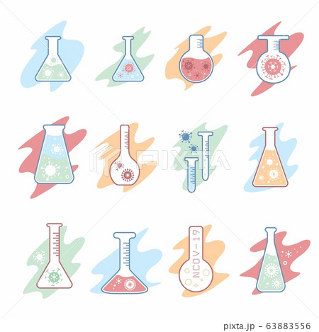 Virus vaccine research vector flask icons set 63883556