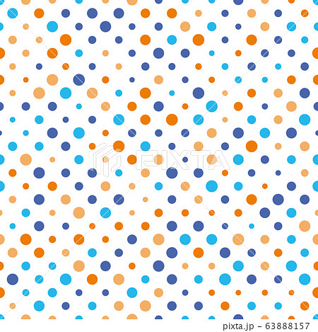 Seamless polka dot pattern. Orange and blue dots in random sizes on white background. Vector illustration 63888157