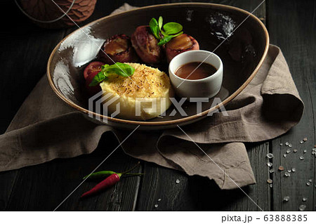 Bacon meat rolls with mashed potatoes. catering menu 63888385