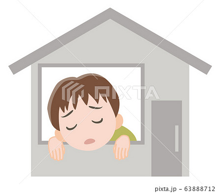 家の中で退屈している男の子のイラスト素材