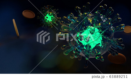 The covid 19  virus microorganism  3d rendering   for medical content. 63889251