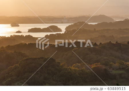 日本三景 松島 大高森展望台からの夕景の写真素材