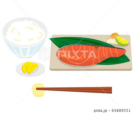 鮭 さけの切り身 サーモン ベクター ご飯 朝食 定食のイラスト素材