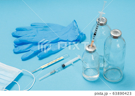 Medical mask, syringes, gloves and bottles for 63890423