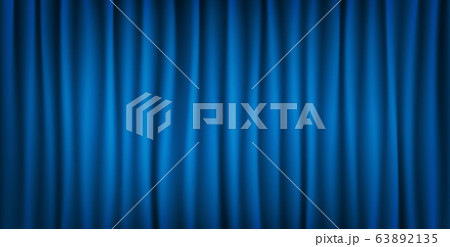 Realistic colorful blue velvet curtain folded. 63892135
