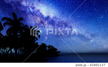 palm trees, sunset and the starry sky 3d rendering palm trees, sunset and the starry sky 3d rendering 63892137