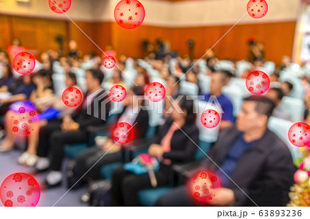 Blur many people in meeting room, office risk of infection COVID-19 because of the coronavirus- 2019-nCoV outbreak and spread throughout the world. Covid-19, WUHAN virus concept. 63893236