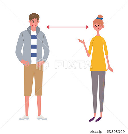 距離をとる男女 イラスト コロナ 対策のイラスト素材
