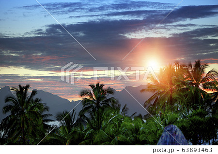 Sunset over the sea and mountains, Tahiti 63893463