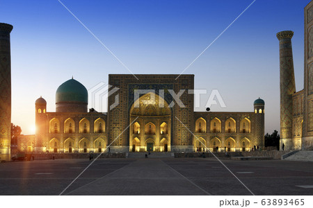 Registan Square, central square of  Samarkand at night. Uzbekistan.. 63893465
