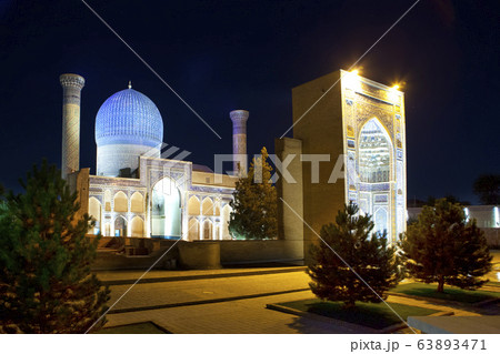 Gur Emir Mausoleum at night, Samarkand, Uzbekistan.. 63893471