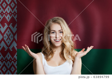 Love Belarus concept. Surprised Happy Girl Love Belarus concept. Surprised Happy Girl 63894799