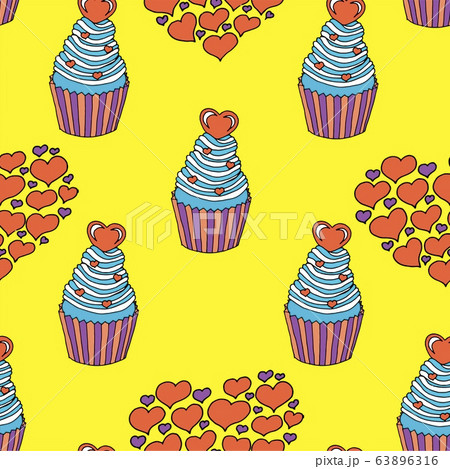 Vector graphic of the various sweets and desserts decorated into seamless pattern. Valentine's day seamless pattern of hearts and cupcakes. Beautiful abstract pattern with Valentine's day seamless Vector graphic of the various sweets and desserts decorated into seamless pattern. Valentine's day seamless pattern of hearts and cupcakes. Beautiful abstract pattern with Valentine's day seamless 63896316
