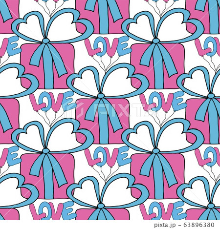 Valentine's day seamless pattern with hearts and gifts. Beautiful abstract pattern with Valentine's day seamless pattern for decorative design. Logo element for wedding illustration. Vintage design. 63896380