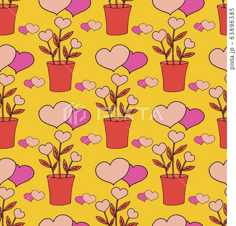 Valentine's day seamless pattern with coffee cup and hearts. Beautiful greeting card with valentines day seamless pattern. Red heart valentine love logo vector. Holiday background.Vector illustration 63896385