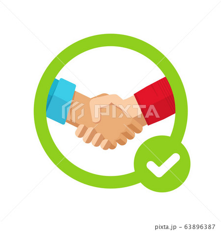 Success agreement confirmation sign with check mark or approved trust partnership decision make and tick symbol vector icon flat, concept of cooperation settlement, positive commitment proposal sign 63896387