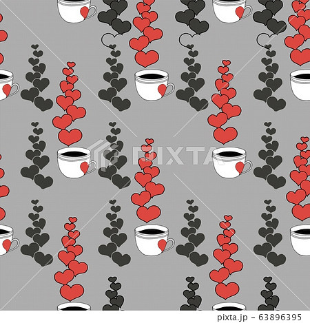 Valentine's day seamless pattern with coffee cup and hearts. Beautiful greeting card with valentines day seamless pattern. Red heart valentine love logo vector. Holiday background.Vector illustration 63896395