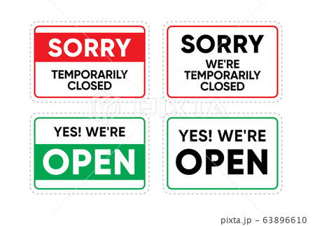 SORRY temporarily closed Sign and Yes we are Open Sticker for print or web. Editable Line Vector 63896610