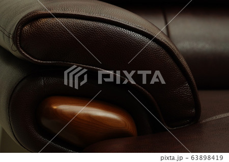 Dark Brown leather sofa, close up detail. Furniture showroom photography 63898419