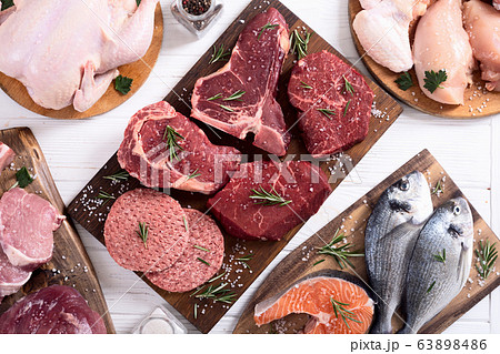 Assortment of meat and seafood 63898486