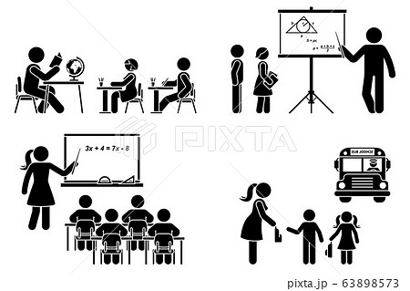 Stick Figure Teacher School Boy Girl Study のイラスト素材