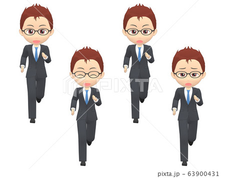 走る 男性 スーツ ショート 正面のイラスト素材