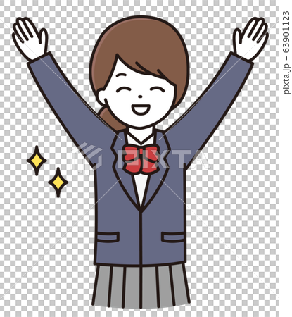 学生 女の子 万歳 イラストのイラスト素材
