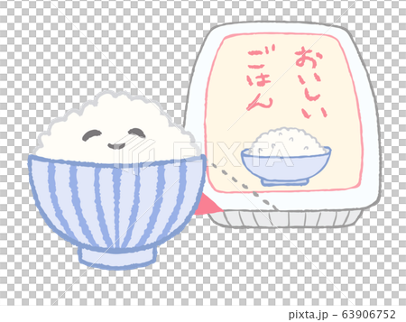 パックに入ったレトルトごはんと盛りつけたご飯 63906752
