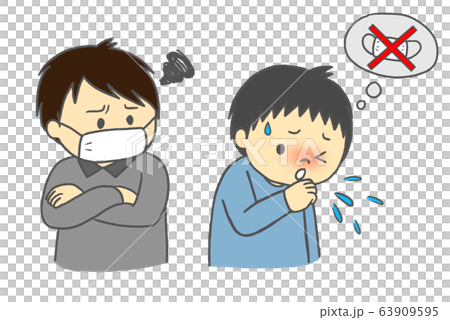マスクがなくて周りから冷ややかな目で見られる人のイラスト素材