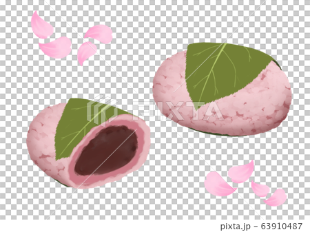 桜餅と桜の花びらのイメージイラスト 63910487