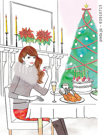 クリスマスデートで幸せそうな女性のイラスト素材