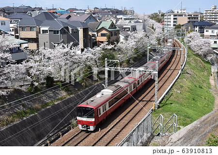 桜並木を行く京急2100形電車 桜並木を行く京急2100形電車 63910813